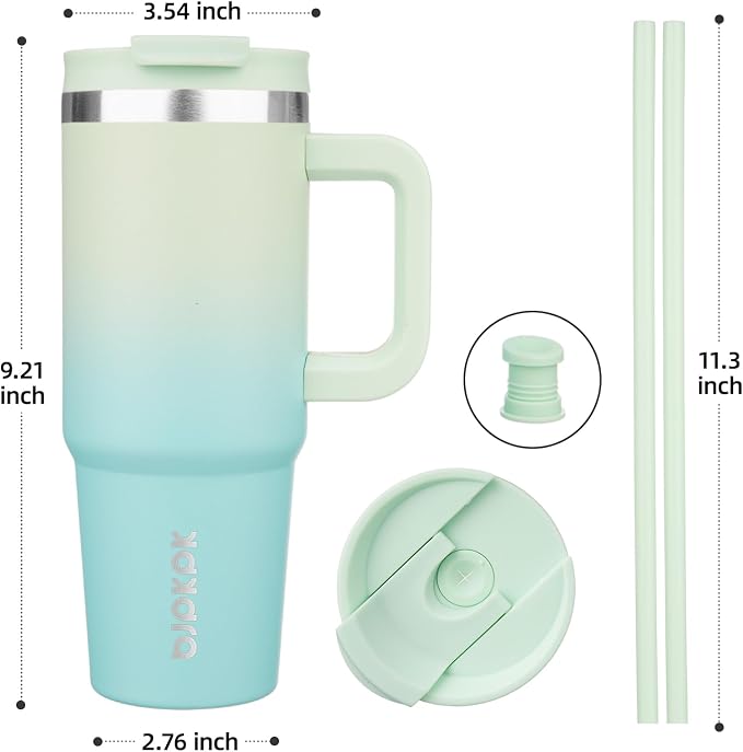 BJPKPK 30 oz Insulated Tumbler with Handle & Straw, Stainless Steel | Double Wall Vacuum Insulation, Leak Proof, BPA Free, Dishwasher Safe, Cupholder Friendly, Travel & Outdoor, Mint - Image 3