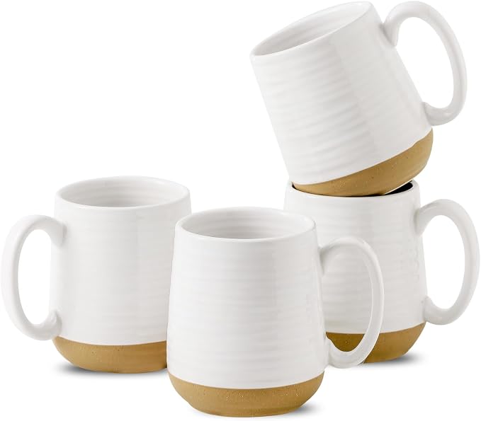 HASENSE Coffee Mugs Set of 4, 15oz Ceramic Coffee Cups with Handle, Two-Tone Design for Cappuccino Latte Tea, Large Microwave Dishwasher SafeMug Set, Housewarming Gift, Creamy White by Hasense