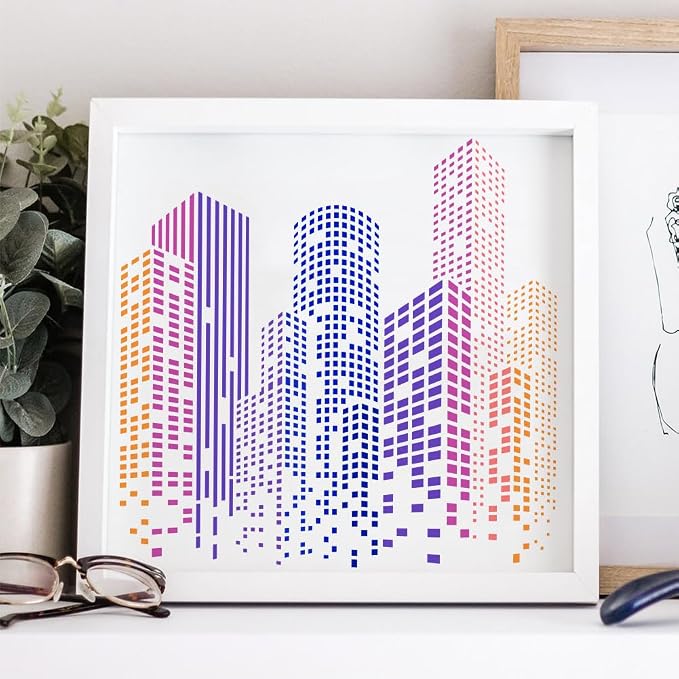 FINGERINSPIRE Skyscraper Stencil with Paint Brush 11.8x11.8inch Reusable City Buildings Drawing Template Tall Buildings Stencil Large Modern Cityscape Template for DIY Crafts Furniture Wall Decor - Image 5