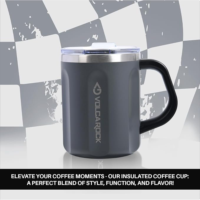 Stainless Steel Coffee Mug Cup with Handle, 16 oz Double Wall Vacuum Insulated Travel Mug Tumbler With Slider Lid, Insulated Camping Tea Flask for Hot & Cold Drinks (Grey) - Image 2