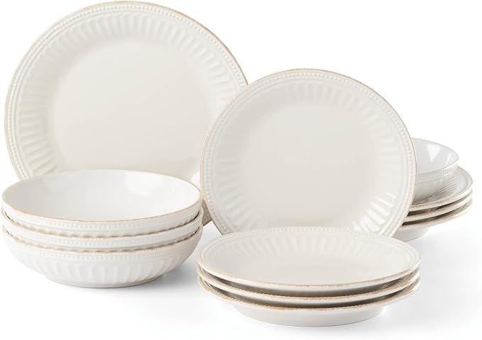 Lenox 891196 French Perle Groove White 12-Piece Pasta Bowl Dinnerware Set, Service For 4 by Lenox
