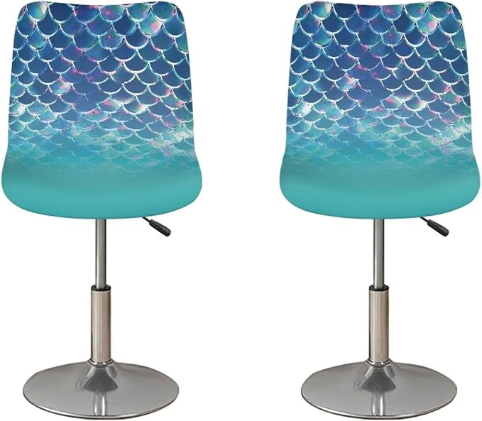 Blue Mermaid Scale Bar Stool Covers High Stool Chair Cover for Party Kitchen Club, Reusable Waterproof 2 Pcs Bar Stool Covers Decorative Covers by Sellikakes