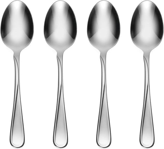 Oneida Flight Dinner Spoons Silverware Set for 4, Flatware | 18/0 stainless steel, mirror finish | dishwasher safe | great for soup or everyday dining, cutlery set by Oneida