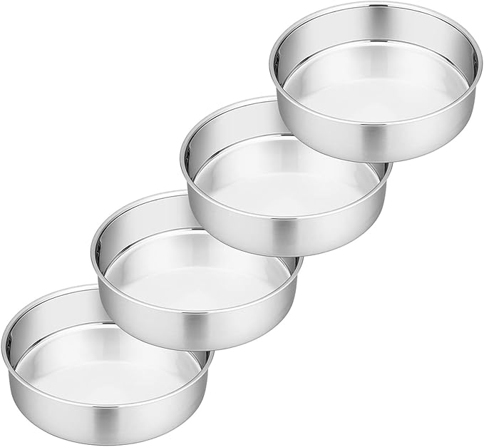 P&P CHEF 6 Inch Cake Pan Set of 4, Stainless Steel Round Cake Pans Tins | Baking Round Cake Bakeware for Birthday Wedding, Leak-proof & Mirror Finish & Easy Releasing, Dishwasher Safe by PPCHEF