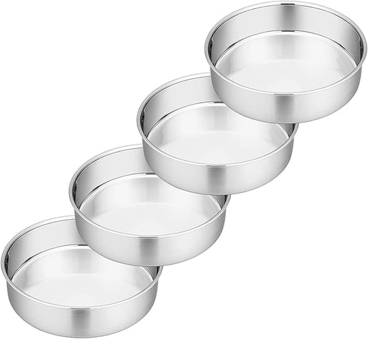 P&P CHEF 6 Inch Cake Pan Set of 4, Stainless Steel Round Cake Pans Tins | Baking Round Cake Bakeware for Birthday Wedding, Leak-proof & Mirror Finish & Easy Releasing, Dishwasher Safe by PPCHEF