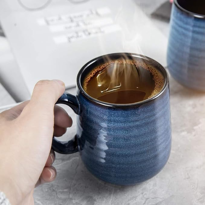 HASENSE Coffee Mugs Set of 4, 15 Ounce Porcelain Mug Set with Handle for Morning Coffee Tea and Cocoa, Ceramic Coffee Cups with Beautiful Glaze for Men, Women, Navy - Image 6