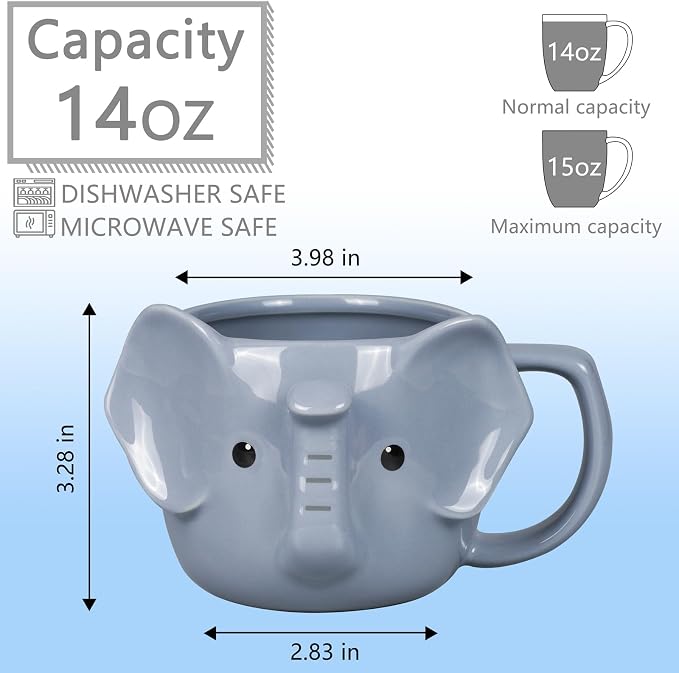 Elephant Mug 14 oz Cute Ceramic Coffee Mug 3D Porcelain Tea Mug for Women Kawaii Cup Elephant Gifts Christmas Gifts Housewarming Holiday Birthday Gifts for Women Mom Kids Men and Friend - Image 2