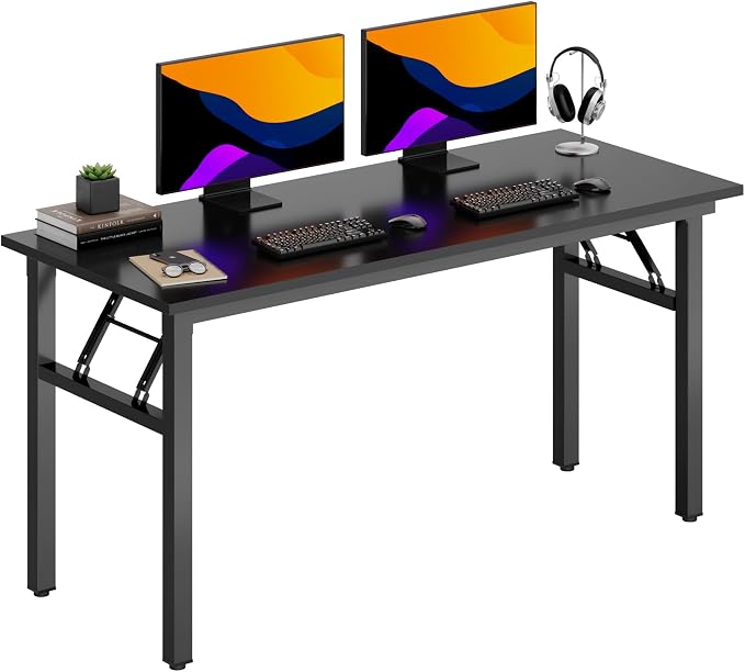 DlandHome 59.8 Inch Large Folding Computer Desk, Fully Assembled, Black | Foldable Writing Table, Portable Activity Conference Table for Home Office, Wood Top Metal Frame, Collapsible Easy Storage by DlandHome