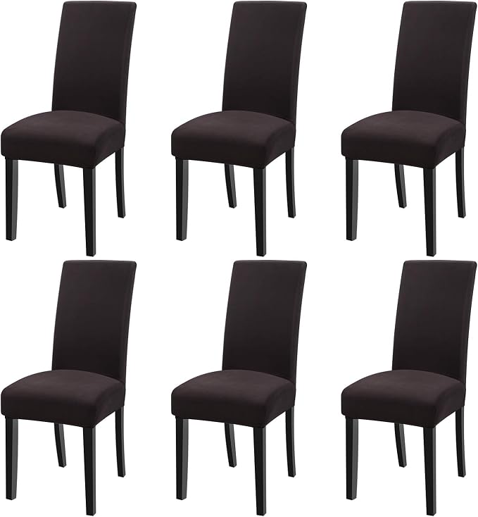 Fuloon 6 Pack Super Fit Stretch Removable Washable Short Dining Chair Protector Cover Seat Slipcover for Hotel, Dining Room, Ceremony, Banquet Wedding Party | Solid Chocolate, Set of 6, Super Fit, Stretch, Removable, Washable, Suits for Hotel, Dining R... by Fuloon