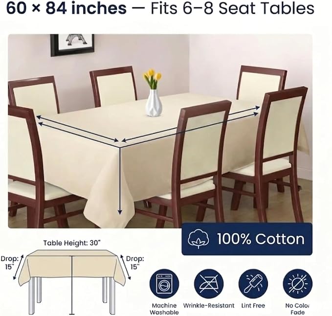 Urban Villa Tablecloth Cotton Tabletop 60x84 (6-8 Seats) Ivory - Image 2