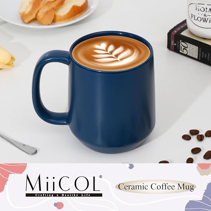 Miicol Ceramic Coffee Mug, 16 oz Large Coffee Cup, Tea Mug with Handle, Flat Bottom Mug for Men, Women, Office, Microwave and Dishwasher Safe, Multi-Color, Navy - Image 2