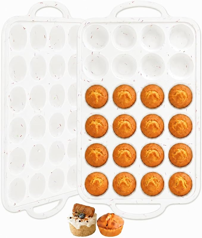 Silicone Mini Muffin Pans for Baking 24 Cup with Steel Frame Non-Stick, 2Pack Small Cupcake Pan, BPA Free Food Grade, Easy Release, Dishwasher Oven Freezer Microwave Safe for Muffin Tin Cake Pop Molds by Redfly