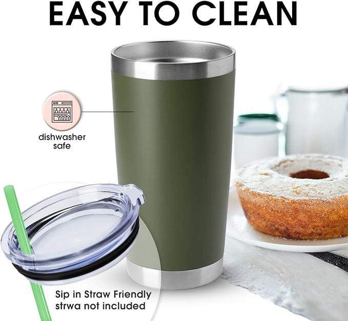 HASLE OUTFITTERS 20oz Tumblers Bulk Stainless Steel Cup with Lid Double Wall Vacuum Insulated Coffee Mug for Cold & Hot Drinks 1 Pack, Army Green - Image 3