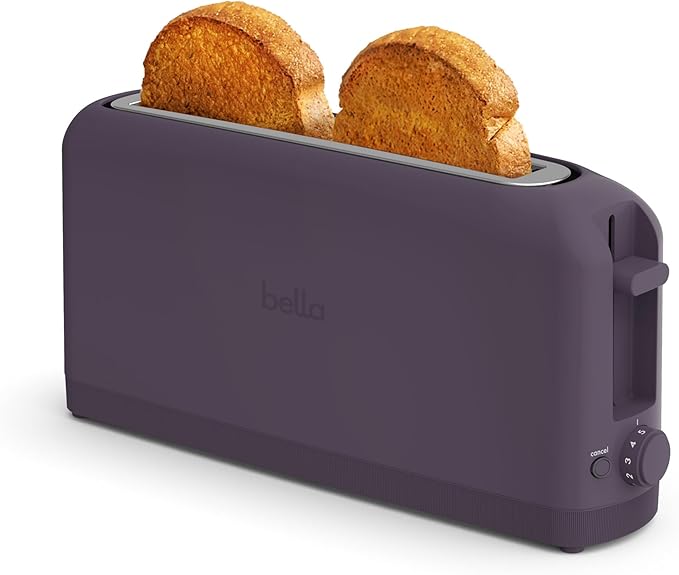 bella 2 Slice Slim Toaster, Fits-anywhere™ Kitchenware, 6 Setting Shade Control with Reheat & Cancel Buttons, Fits sourdough, 10” Long Slot, Anti Jam & Auto Shutoff, 900 Watt, Plum by bella