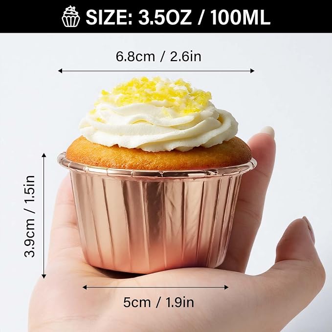 EUSOAR Aluminium Cups for Baking, 100pcs 3.5 oz Disposable Aluminum ramekins, Foil Cupcake Baking Cups Muffin Liners Cupcake Ramekin Holder for Wedding Birthday Party - Image 2