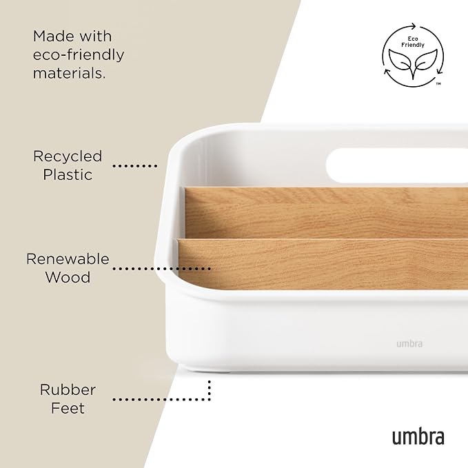 Umbra Bellwood Packet Organizer, Divided Tray for Pantry Ingredients and Other Small Items, Made of Durable Plastic and Wood, Natural/White - Image 5