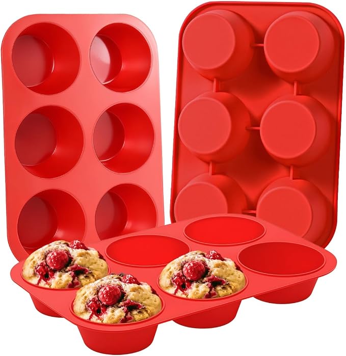 CAKETIME Silicone Jumbo Muffin Pan 3 Pack 6 Cup 3.5 Inch Large Muffin Tin Non Stick BPA Free for Baking Giant Muffins Cupcakes Frittatas by CAKETIME