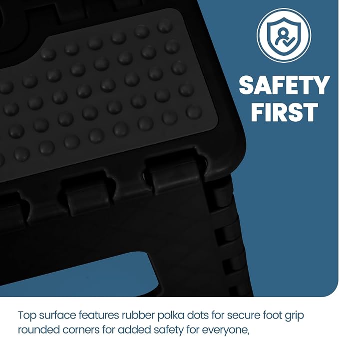 ACSTEP 9 Inch Folding Step Stool 300 LB Capacity Non Slip Foot Stool with Handle Plastic Foldable Step Stools for Kids Stepping Stool for Bathroom Black Small Step Stool (1 PC Black) | Heavy Duty Foldable Stools, Lightweight, Holds 300 lb, for Toddler ... - Image 3