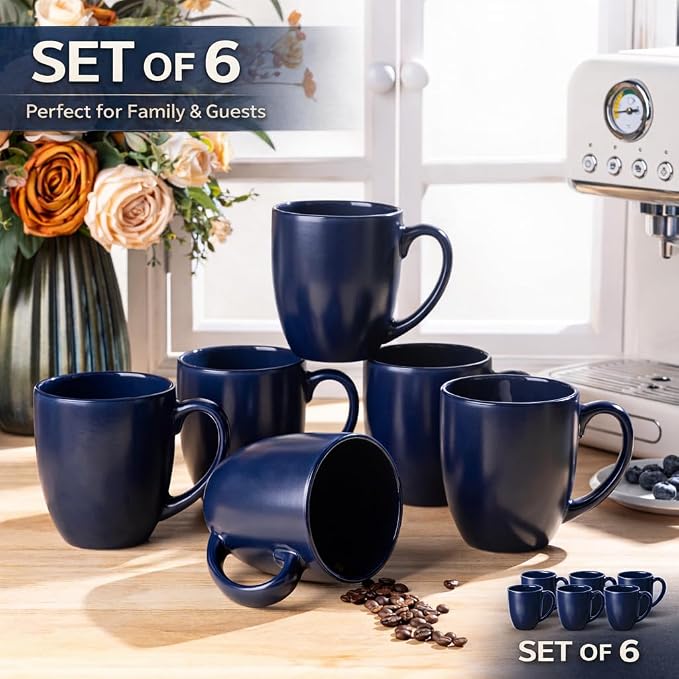 GBhome 16 oz Coffee Mug Set of 6, Large Ceramic Coffee Mugs for Men Women | Modern Stoneware Coffee Mugs Set with Handle for Tea/Latte/Cappuccino/Milk/Cocoa, Dishwasher & Microwave Safe - Image 8