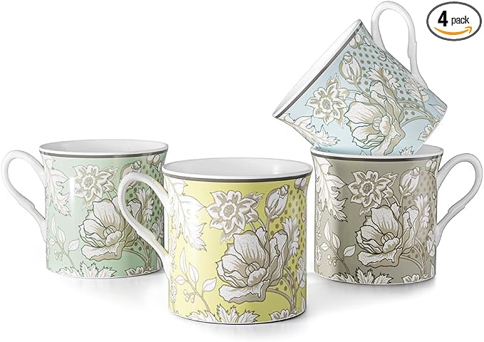 Ceramic Coffee Mugs Set of 4, 12 Oz Floral Pattern, Microwave and Dishwasher Safe, Comfortable Handles, Gifts for Women and Men, for Coffee, Tea, Latte, Cappuccino by Taxenxar