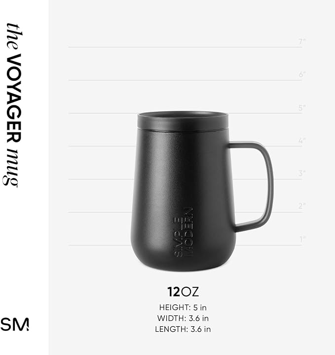 Simple Modern Voyager Signature Mug | Travel Coffee Tumbler with 360° Lid and Handle | Ceramic-Lined Insulated Stainless Steel Iced Cold Brew Cup | 12oz, Midnight Black - Image 6