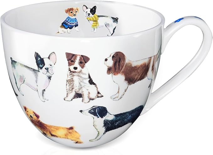 Cute Dog Mugs for Daily Coffee and Tea, Premium 20 oz Bone China Coffee Tea Hug Mug, Perfect Holiday, Birthday, and Christmas Gift for Dog Lovers, Designed in England by Harvest Green Studio by MFoffice