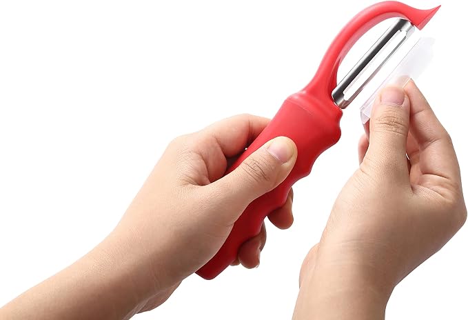 Spring Chef Swivel Vegetable Peeler for Kitchen with Soft Grip Handle, Red | Premium Potato Peeler w/ Ultra Sharp Stainless Steel Blades, Multifunctional Veggie Peeler for Apple, Carrot, Cucumber, Fruit - Image 8