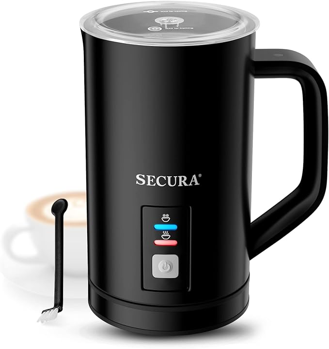 Secura 𝗠𝗶𝗹𝗸 𝗙𝗿𝗼𝘁𝗵𝗲𝗿, Electric Milk Steamer Stainless Steel, 8.4oz/250ml Automatic Hot and Cold Foam Maker and Milk Warmer for Latte, Macchiato (Black)