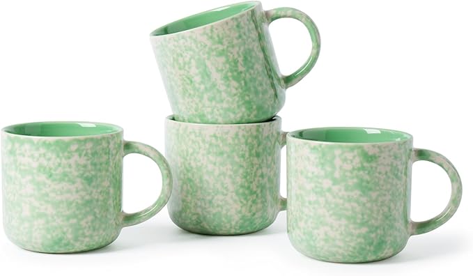 MONITO 12 OZ Coffee Mugs Set of 4, Modern Ceramic Coffee Mugs Set with handle for Tea/Latte/Cappuccino/Milk/Cocoa.Green by MONITO