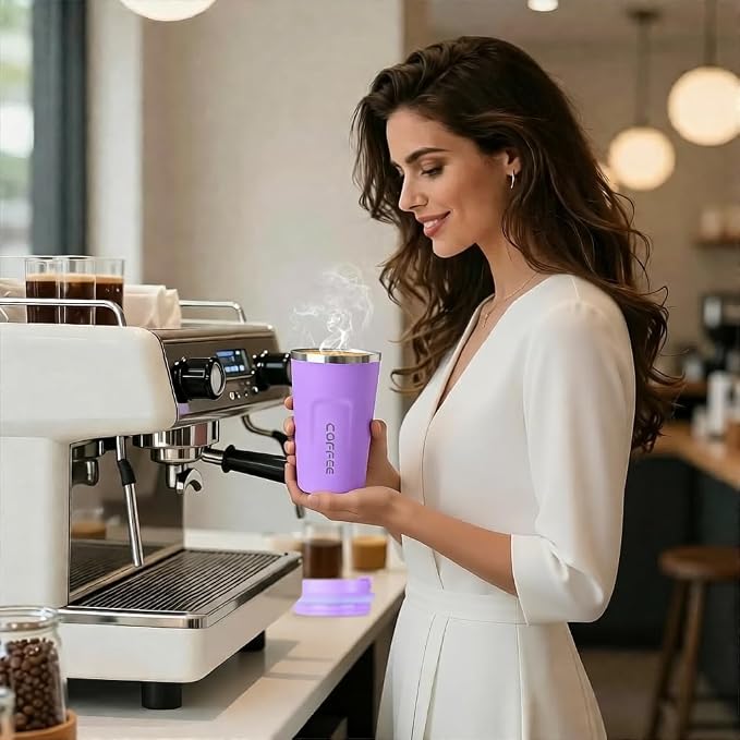 SPLMIFA Travel coffee mugs leak-proof, reusable coffee cup with lid, stainless steel vacuum insulated coffee tumblers, thermal insulation cups for men & women keep drinks hot & cold (2nd-Purple, 17OZ) - Image 6