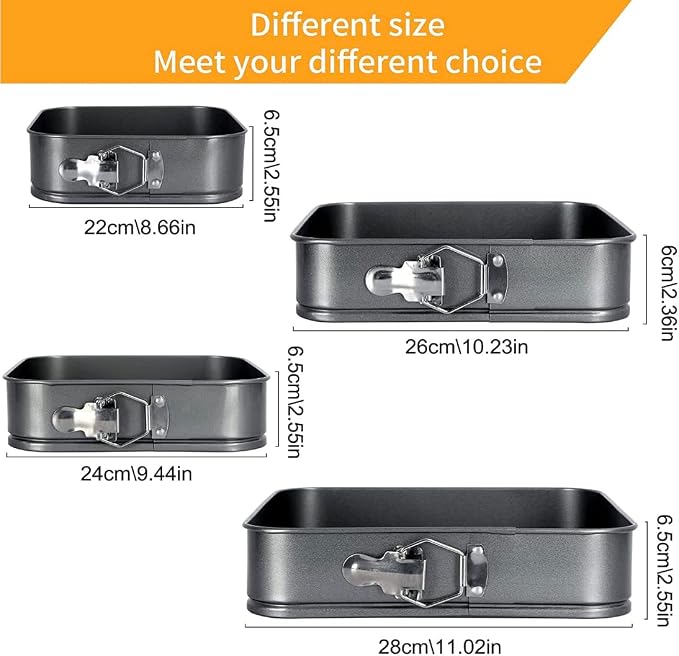 Cake Square Pan Sets for Baking + Cake Decorating Supplies: 4 Non-Stick Springform Pans Set (8.5,9.5, 10, 11 inches), Icing Tips, Cake Leveler – Multi-functional Leak-Proof CheeseCake Pan & eBook - Image 2