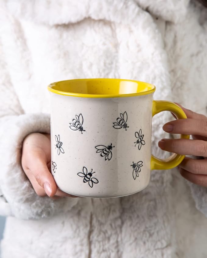 AmorArc 22 OZ Large Ceramic Coffee Mugs, Oversized Soup Cups With Big Handle for Men Women Dad Mom, Big Mug With Textured Bees Patterns for Office & Home -Microwave Safe, 2 Pcs - Image 4