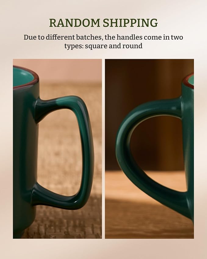 famiware Coffee Mugs Set of 4, Nebula 14oz Coffee Mugs, Ceramic Cup Set with Handle for Latte, Tea, Milk, Cappuccino, Cocoa, Dark Green - Image 3