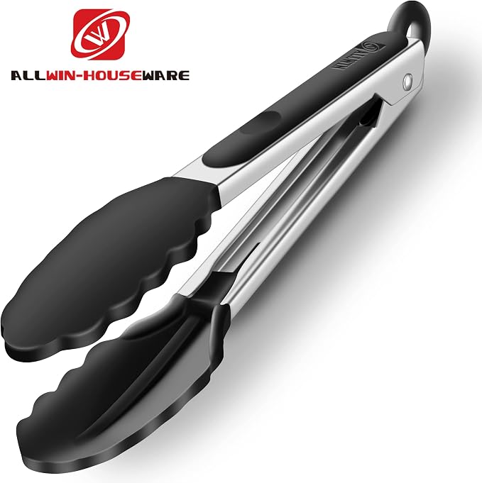 2 Pack Silicone Kitchen Tongs, 9 & 12 Inch, Stainless Steel, Black - Image 6
