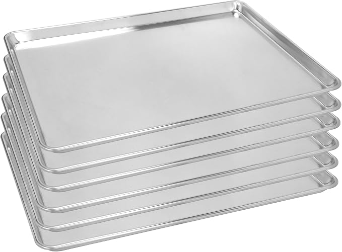 6 Pack Full Size Aluminum Baking Sheet Pan, 26 x 18 in | NSF, Aluminum Commercial Cookie Sheets, Non-Stick, Oven Safe Up to 500℉ by FSUON