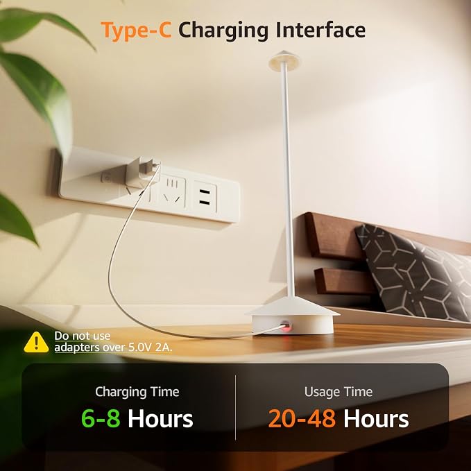 Cordless LED Table Lamps,Portable Battery Desk Lamp,2 Pack,White | 6000mAh Rechargeable,3000K/4500K/6000K Touch Stepless Dimming,Aluminum IP54 Waterproof Wireless Lighting for Outdoor/Indoor - Image 6