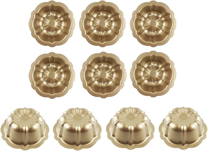 4 Inch Nonstick Mini Fluted Cake Pans, Pumpkin Baking Mold, Gold | 10 Pack Carbon Steel Fluted Tube Metal Round Cake Pan for Jello, Cupcake, Muffin, Brownie by LoveDeal
