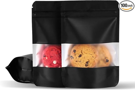 Motomy 100Pcs 4x6 Inch Stand Up Pouches Black Mylar Bags | Zipper Food Storage Coffee Snacks Baked Food Packaging for Small Business by Motomy