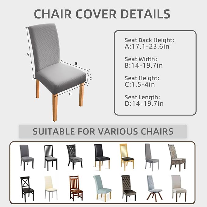 Dining Room Chair Covers,Chair Covers Set of 6, Soft And Stretchy,Cat Scratch Protection, Jacquard Fabric, Grey, Regular Size, Dining Chair Cover Banquet Wedding, Kitchen, Hotel, Celebration - Image 5