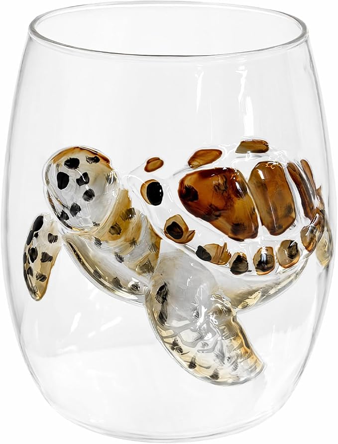 Ocean Themed Sea Turtle Hand-Blown Coastal Glassware | Ocean-Themed Octopus Glassware Hand Blown Coastal Stemless Wine Glasses Unique Coastal Decor Gift for Ocean Lovers by Unknown