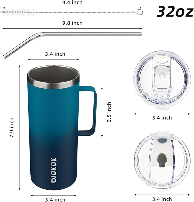 BJPKPK 32oz Insulated Coffee Mug with Handle, Stainless Steel Travel Mug | Keeps Drinks Hot & Cold, Double Wall Vacuum, 2 Lids Included, BPA-Free Coffee Tumbler for Home, Office & Travel - Image 5