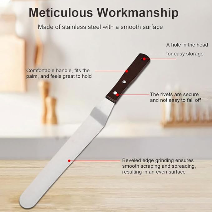 Offset Cake Icing Spatula Set of 4- Professional Stainless Steel Cake Decorating Spatulas, 4"-6"-8"-10" Flexible Resistant Blade with Wooden Handle