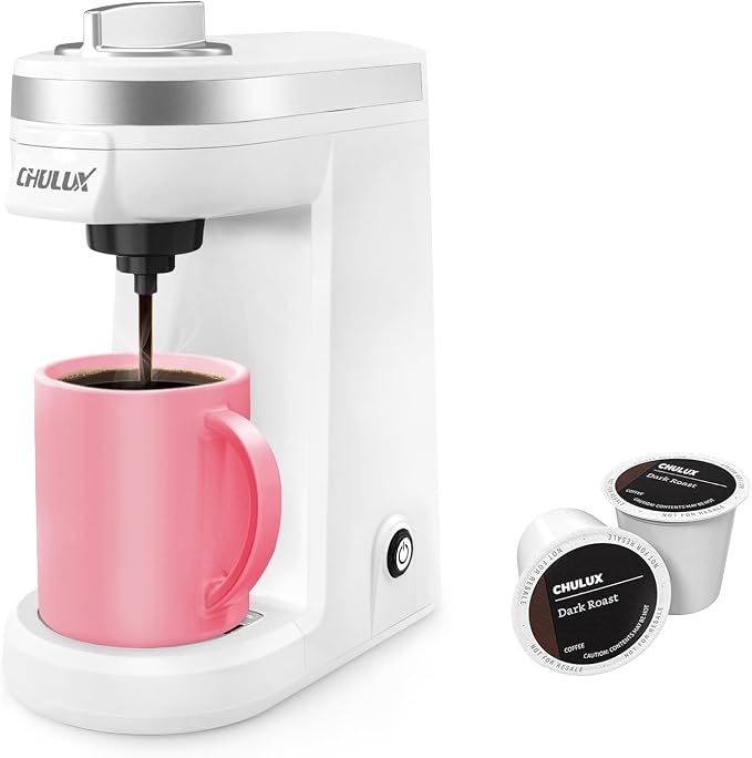 CHULUX Mini Single Serve Coffee Maker, Portable Pod Coffee Machine, White | Fast-Heating Boiler System, Single Cup Brewing, Portable Compact Design, Four-Hole Multi-Stream Needle, Adjustable Drip Tray by CHULUX