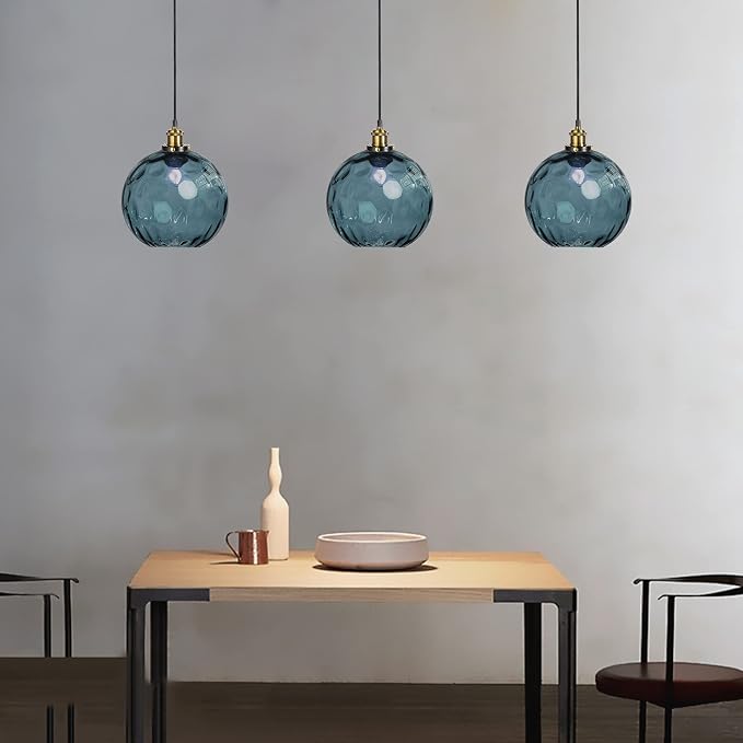 Pendant Light Shade Industrial Hanging Lights Fixtures Ceiling Outdoor Pendant Lighting for Kitchen Island Dining Room Unique Lamp in Kitchen Farmhouse Bedroom (Dark Blue, 7.8 Inches) - Image 3