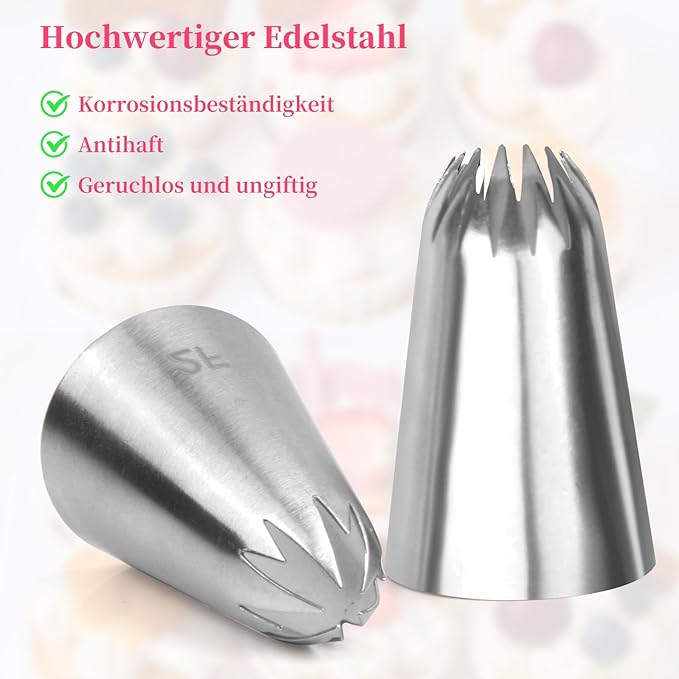 7Pcs 1M 2D 2F Large Piping Tips Set, Stainless Steel Cake Decoration Piping Tips, Piping Nozzles Baking Tools For Buttercream Icing Birthday Cake Cupcake DIY Art