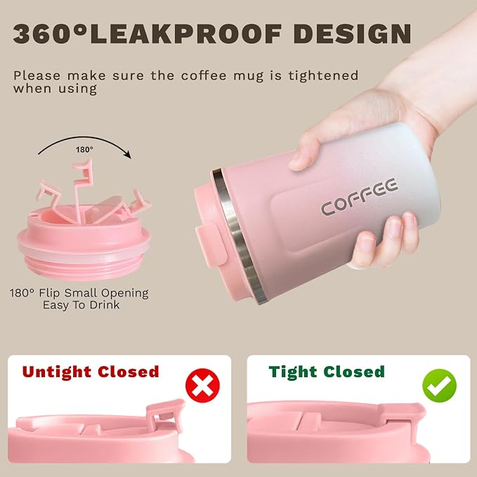 SPLMIFA Travel Coffee Mug Leak-Proof, Reusable Coffee Cups with Lids, Stainless Steel Vacuum Insulated Coffee Tumblers, Thermal Insulation Cup for Men and Women Hot & Cold Drinks(2nd-Pink White, 17OZ) - Image 5