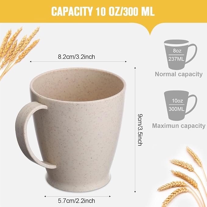 Zopeal 16 Pack Wheat Straw Plastic Coffee Cups Mugs 10 Oz Reusable Plastic Cup Mug with Handle Lightweight Microwavable Dishwasher Safe Unbreakable for Tea Milk Water Juice Coffee (Nordic Beige) - Image 3