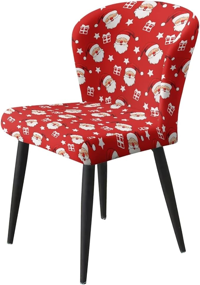 Christmas Santa Claus Bar Stool Covers, 2 Pcs Stretchable Barstool Slipcovers with Back for Bar Counter Kitchen Island - Image 3