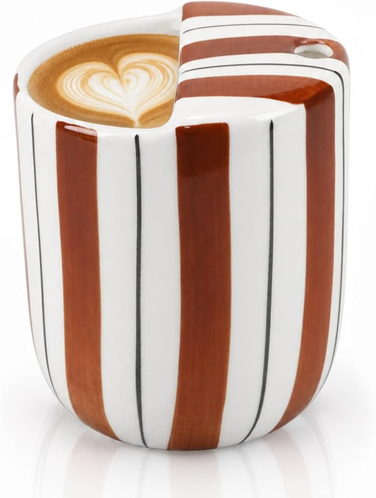 1 Pcs Ceramic Mug with Sip Hole 10 oz Novelty Brown Black Striped Coffee Mug Hand Painted Ceramic Cup Heat Resistant Non Slip Built in One Lid Handcraft Mugs for Coffee Lovers Gift by Ferrochef