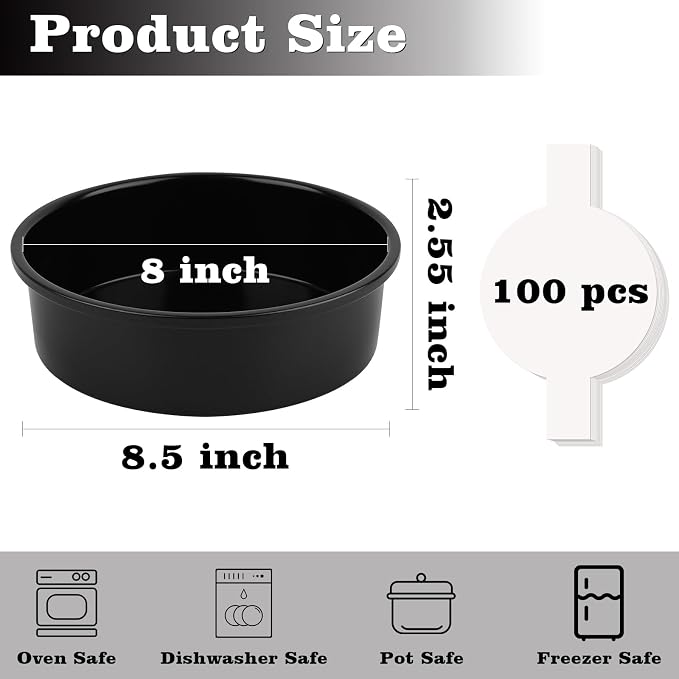 HUAKENER 8 Inch Cake Pan, 3Pcs Round Cake Pan with Parchment Paper | Carbon Steel Cake Baking Pans with 70 Pieces Parchment Paper, Non-stick Cake Baking Pans, Dishwasher Safe - Image 3
